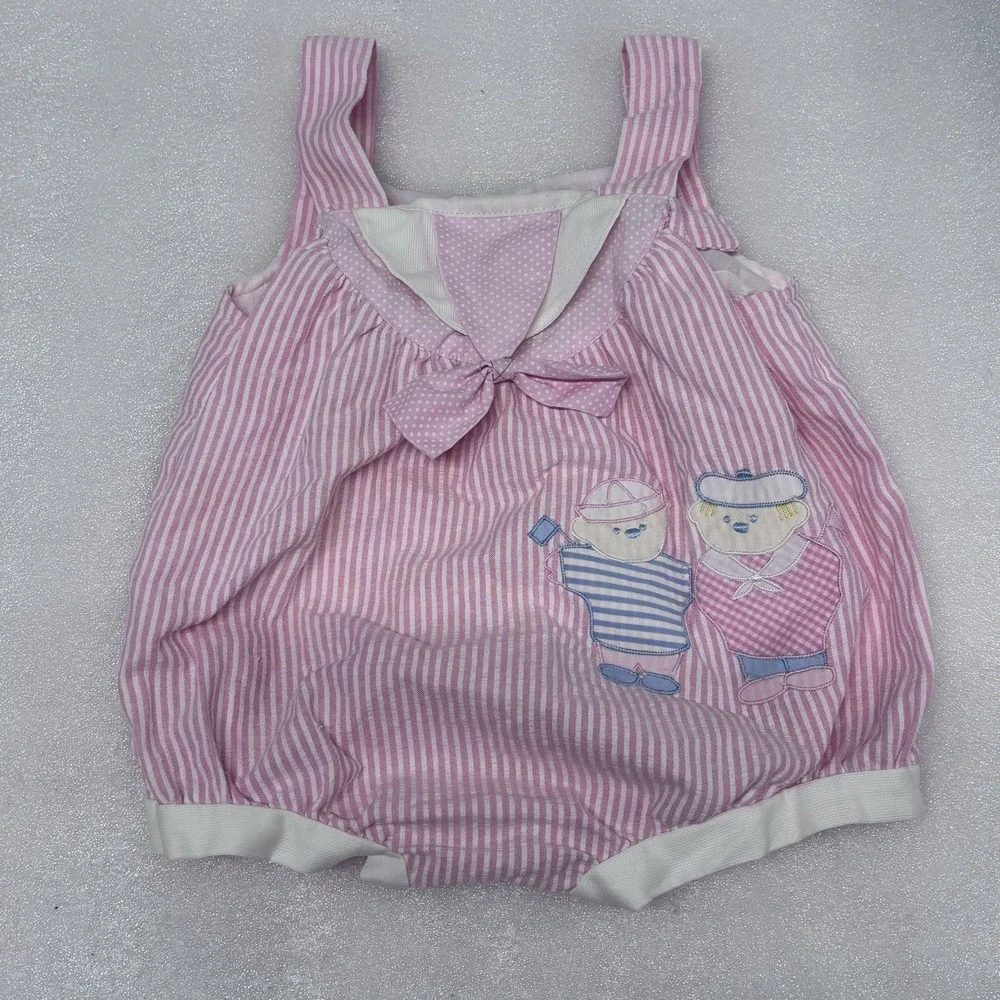 Kids Exchange One Piece Embroidered Romper Size 9 Mths Vintage SearSucker Bears